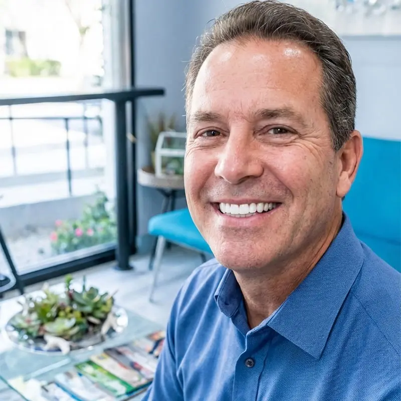 Patient smiling confidently with a dental bridge