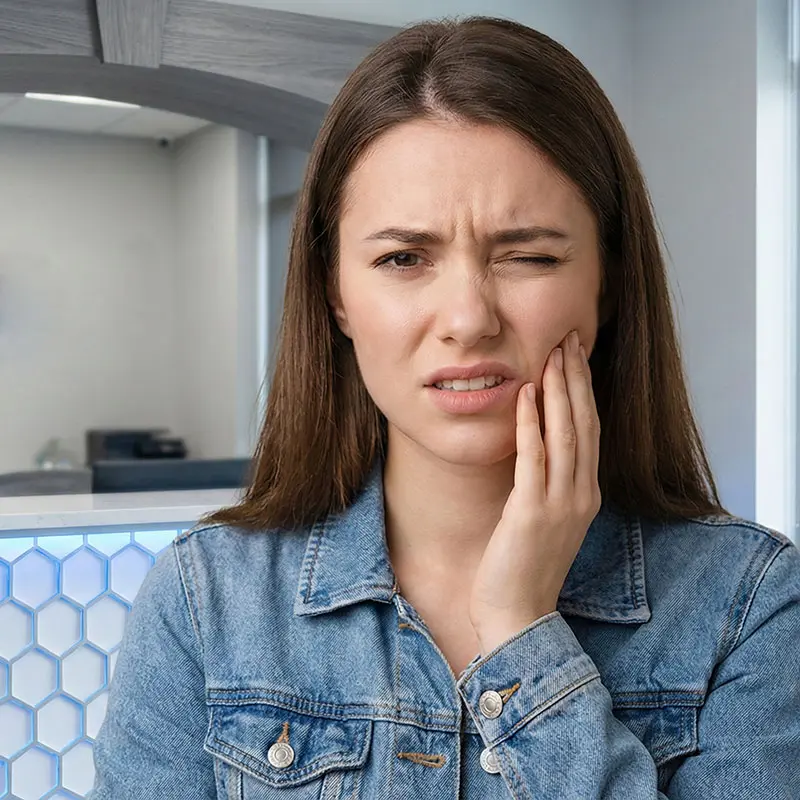 Patient in dental pain holding jaw