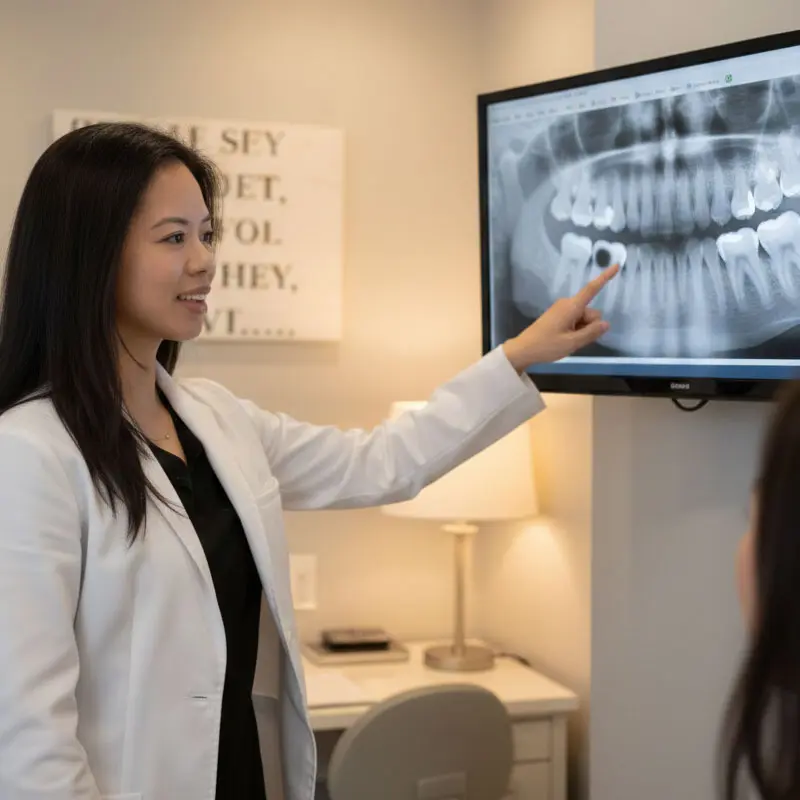 Patient relieved from tooth pain consulting dentist